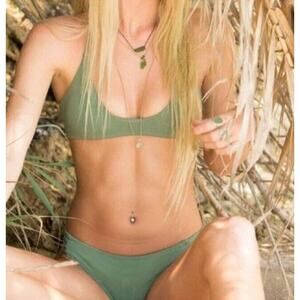 MIDORI BIKINIS Brazilian Swimwear Bottoms Olive Green Tavarua Size XL